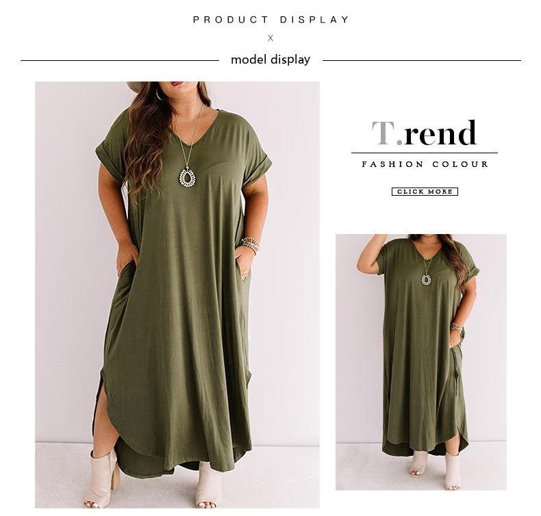 Short Sleeve Loose And Simple V-neck Dress