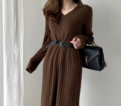 Robe pull mi-longue au-dessus du genou pour femme, automne et hiver