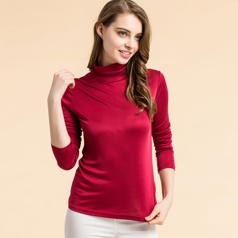 Silk High Neck Bottoming Shirt Women's Pullover Long Sleeve T-shirt