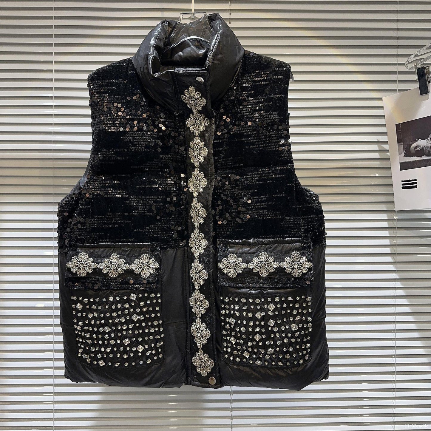 Nueva chaqueta acolchada de algodón con diamantes de imitación para mujer