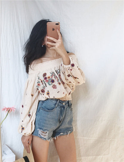 One shoulder Lantern Sleeve short top