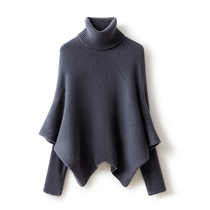 Fashionable Sleeve Knitted Cashmere Bat Turtleneck Pullover