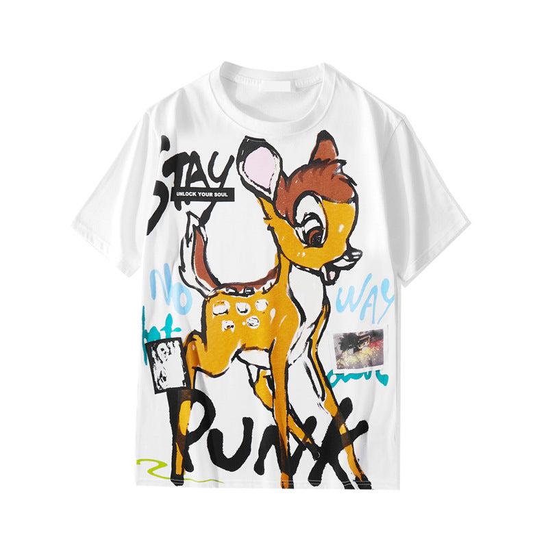 Fawn half sleeve loose large short sleeve T-shirt