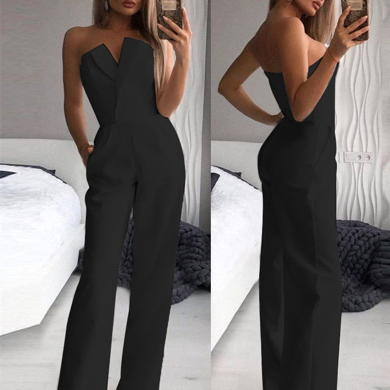 Women's Temperament Commuter Solid Color Jumpsuit