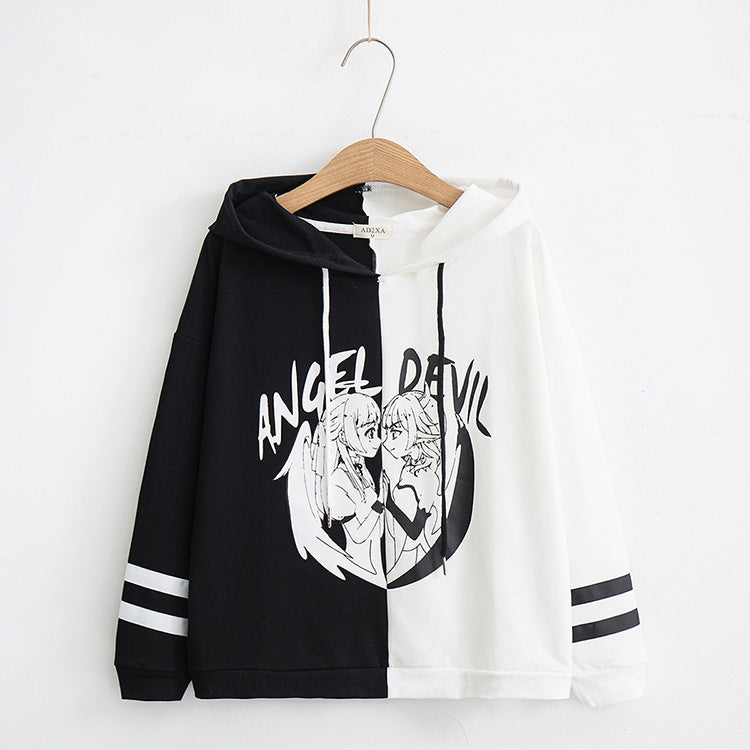 Two dimensional cartoon printed cotton hoodie