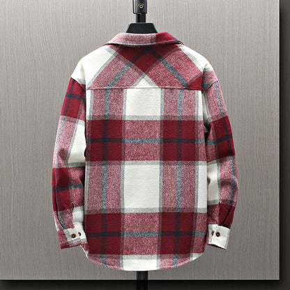 Men's Fashion Plaid Woolen Thicken Loose Simple Men's Large Size Shirt