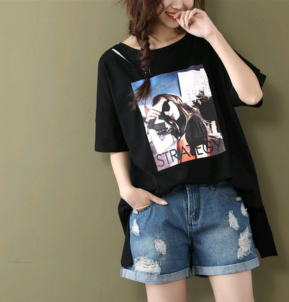 summer new student jacket t-shirt large size loose long cotton short-sleeved T-shirt female