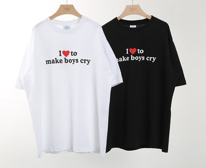 Camiseta de manga corta para mujer con estampado de letras humorísticas Ins media manga