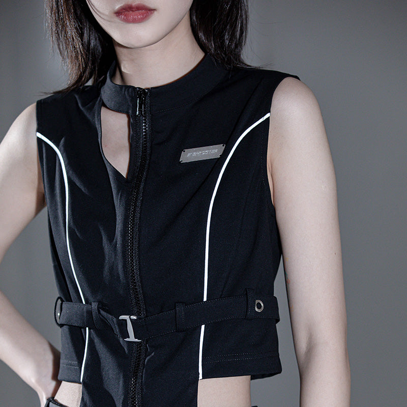 Hider New Black Reflective Strip Deconstructed Vest Women