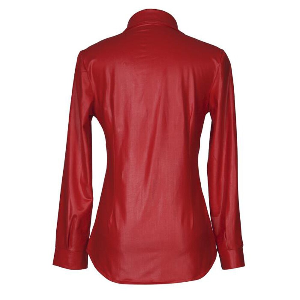 Chemise sexy à manches longues en cuir PU pour femme