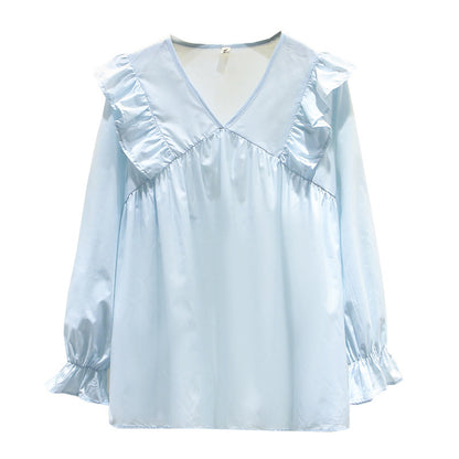 Sweet Ruffled Long-sleeved Doll Shirt Top Plus Size Women's Clothing