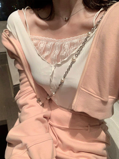 Stitching lace sling inner base shirt