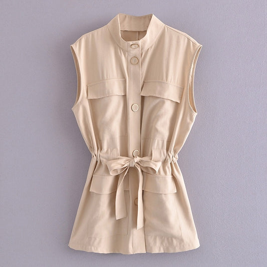 European And American Versatile Women''s Summer New Pocket Sleeveless Vest