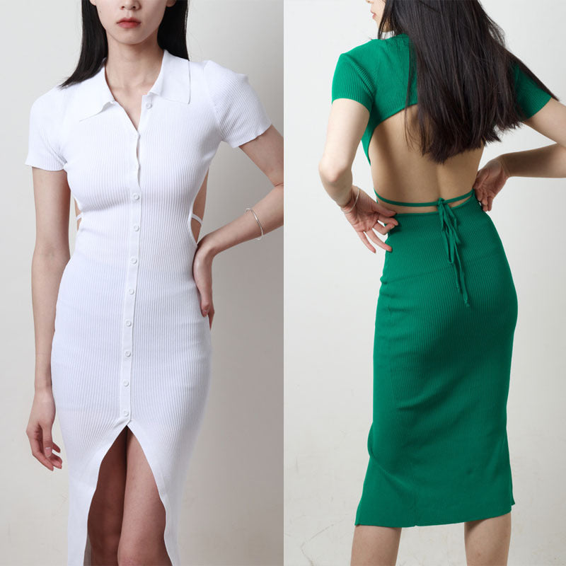 Women's Lapel Front Slit Dress