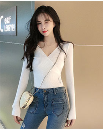 V-neck waist slimming knitted bottoming shirt