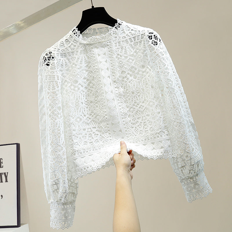 Lace crochet hollow long-sleeved shirt