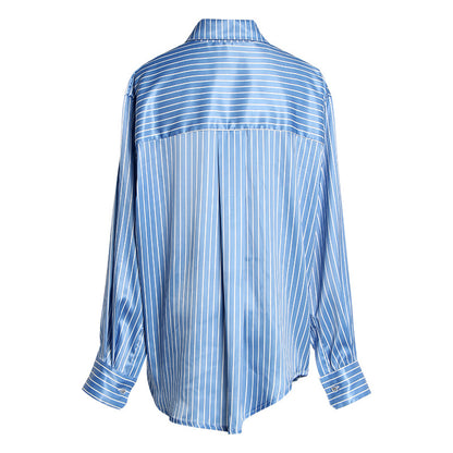 Camisa de viento nacional para mujer, camisa asimétrica con hebilla de grillete de puerta diagonal retro a rayas, nuevo diseñador de nicho, primavera