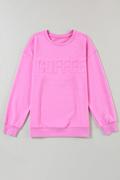 Sweat-shirt décontracté en relief avec lettre Bonbon COFFEE