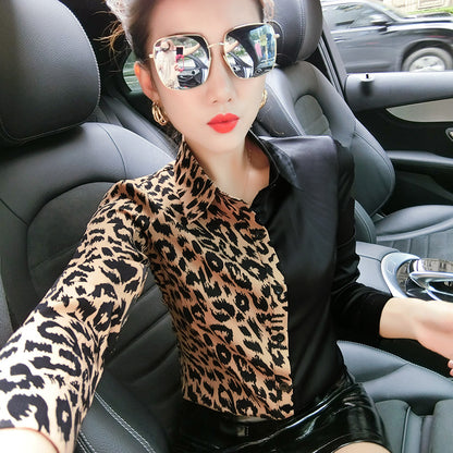 Fashion print stitching shirt long sleeve base coat