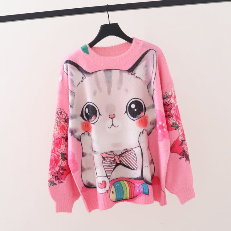 New Korean Style Loose Lazy Pullover Sweater Top Women Trendy