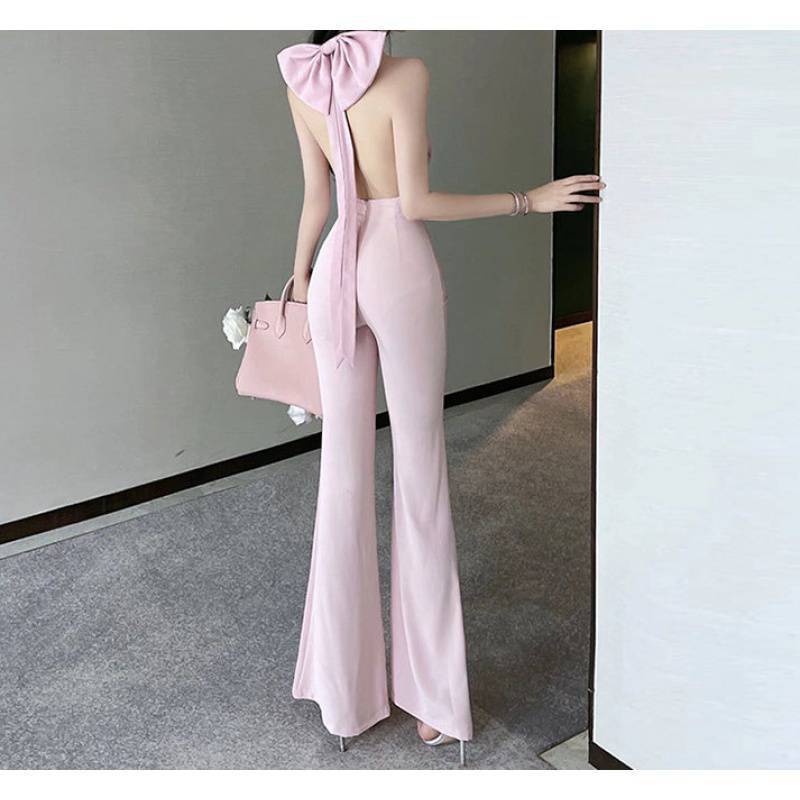 Halter Neck Back Bow Flared Jumpsuit