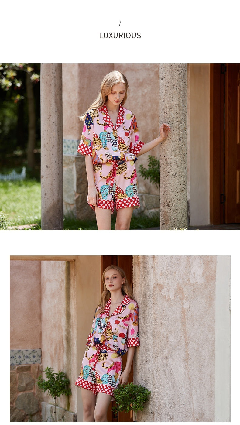 Summer Thin Ice Silk Sweet Cute Short Sleeve Home Wear Suit Summer Can Be Worn Outside