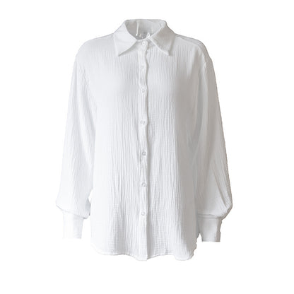 Loose Casual Cotton Long Sleeve Mid-length Shirt