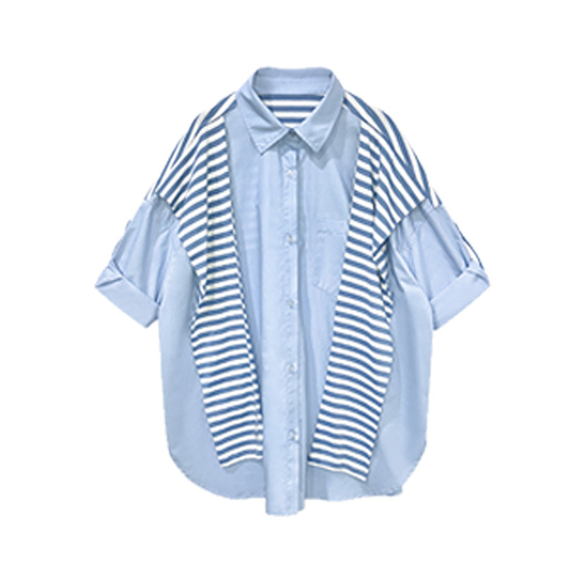 Niche Fake Two Piece Striped Shawl Shirt