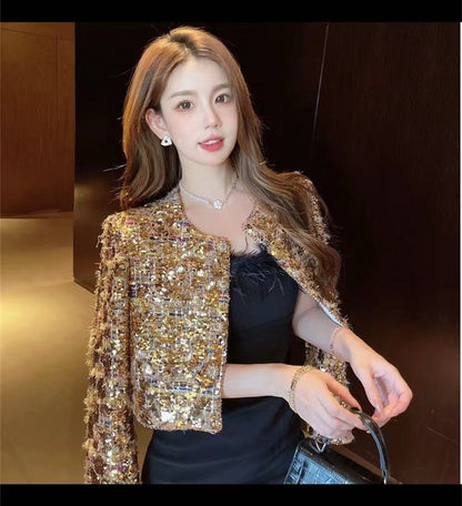 Gold Sequins Light Luxury Heavy Industry Advanced Ladies Fashion French Coat