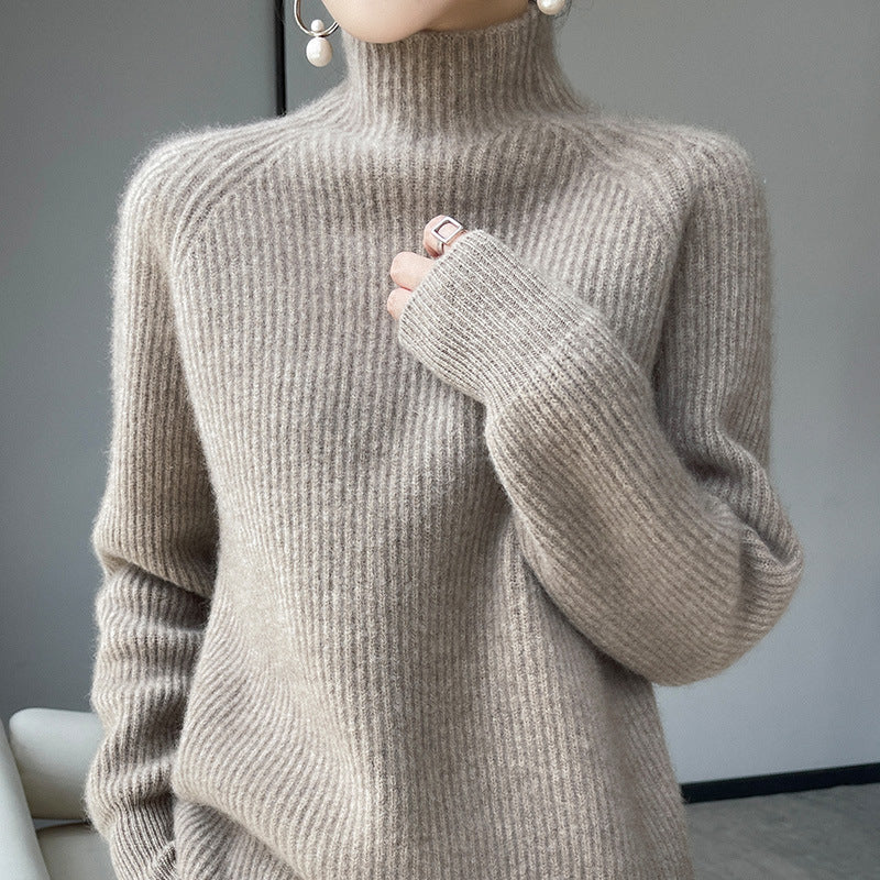 Pull à demi-col roulé en pure laine, couleur unie, pull à bascule Simple