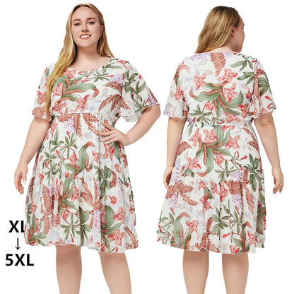 Robe en mousseline imprimée à manches courtes pour femmes