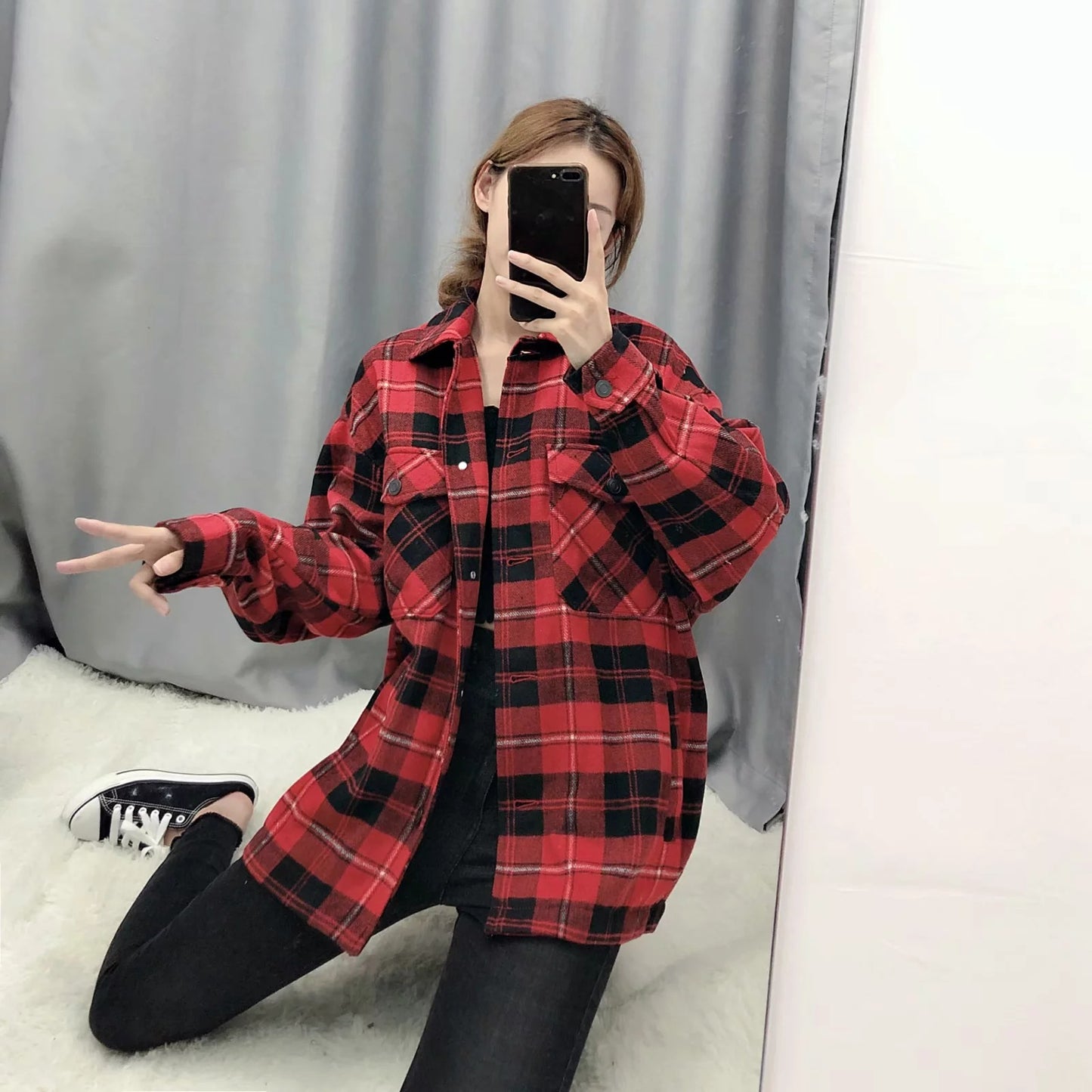 Plaid shirt coat