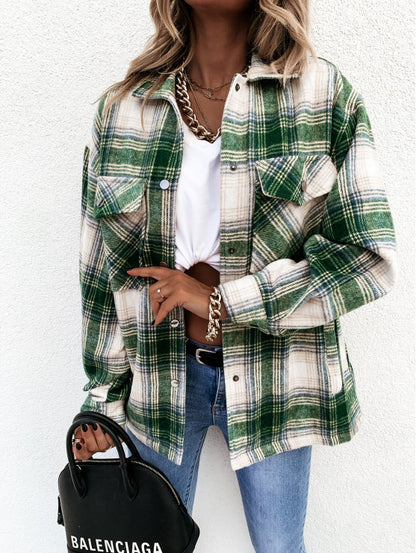 Plaid long sleeve shirt jacket