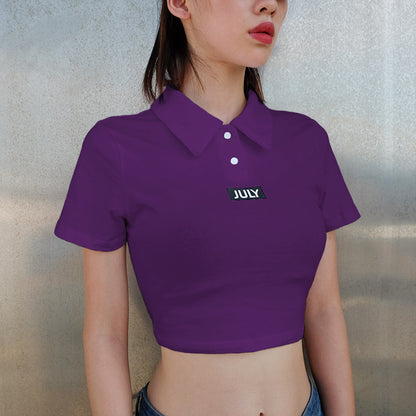 Women's POLO collar letter print tight short section navel T-shirt female