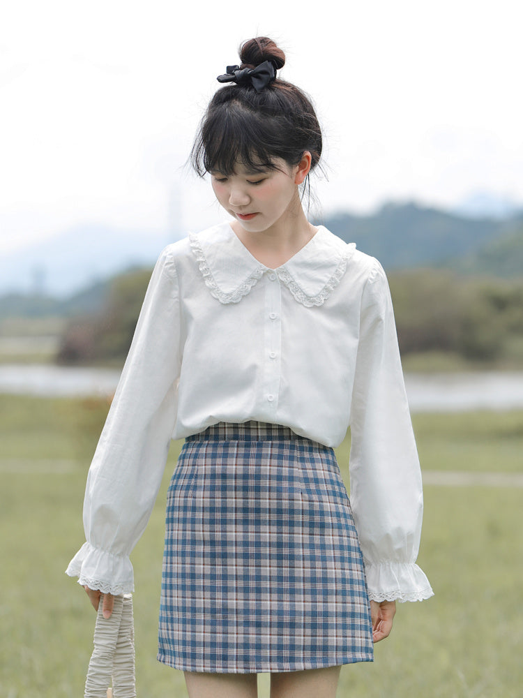 Camisa blanca con cuello de muñeca para primavera y otoño Design Sense Niche para mujer