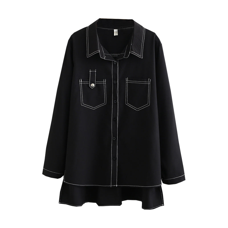 Hong Kong style top line pocket long sleeve shirt