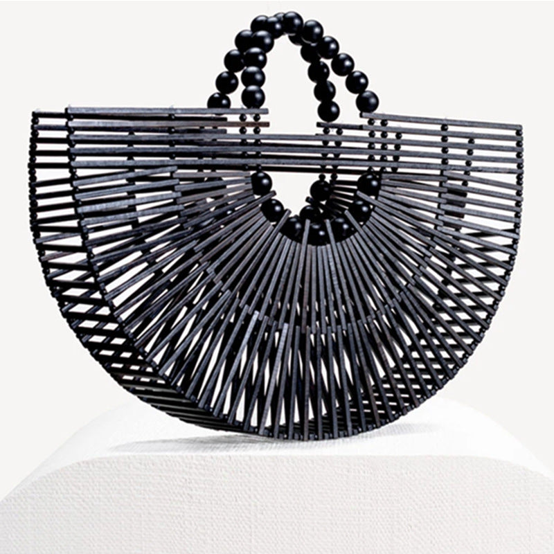 Wooden Bead Portable Woven Bag Semi-circular Clutch Beach Bag Variety Of Rattan Bags