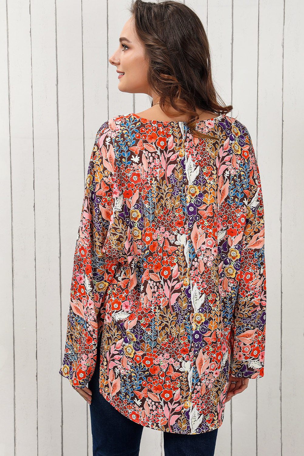 Double Take Floral V-Neck Long Sleeve Blouse