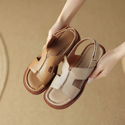 Hollowed Leisure Sheepskin Women's Shoes Summer Low Heel Sandals