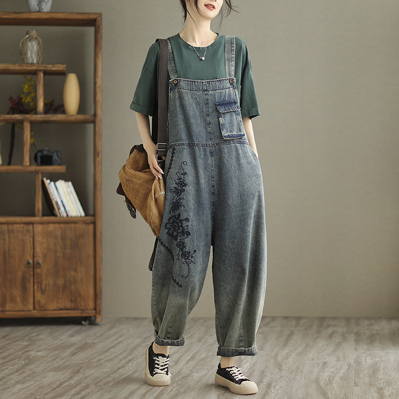 Women's Summer Retro Nostalgic Ripped Denim Overalls