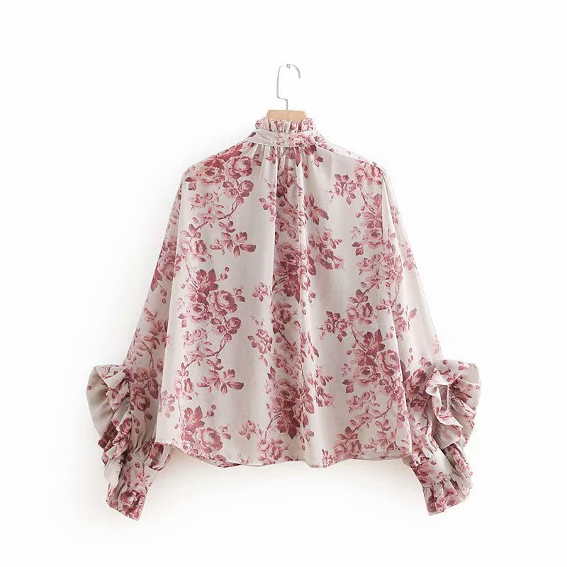 Buttoned ruffle print shirt