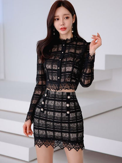 Lace Style Top Stitching Two-piece Suit