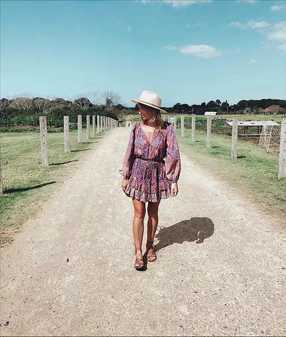 Vestido de manga larga con estampado estilo resort bohemio