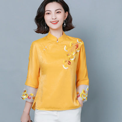 Cheongsam mejorado con cuello alto de estilo retro de seda de imitación