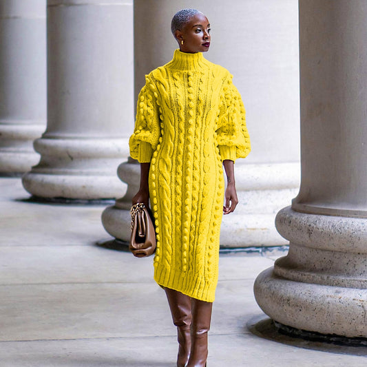 Robe longue tricotée décontractée à col roulé pour femmes