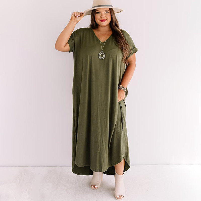 Short Sleeve Loose And Simple V-neck Dress