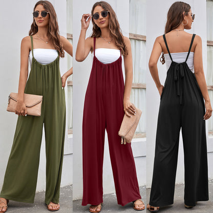 Strap High Waist Casual Wide Leg Jumpsuit