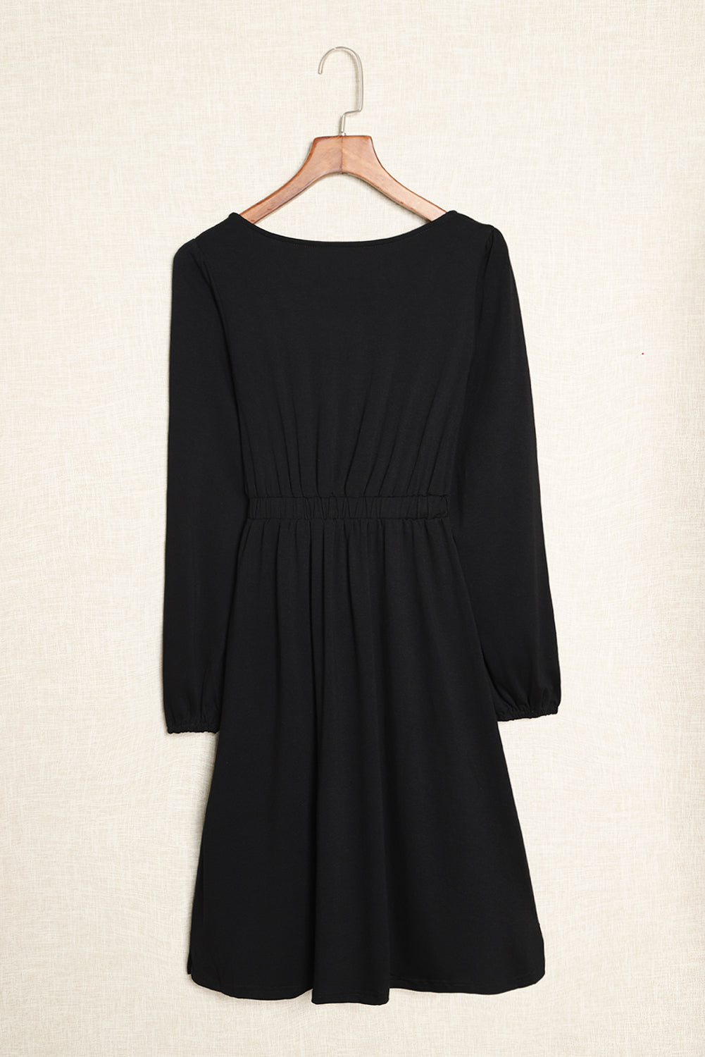 Black Button Up High Waist Long Sleeve Dress