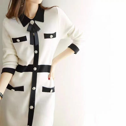 Long Sleeve Patchwork Waist-slimming Slimming Inner Base Sweater Dress