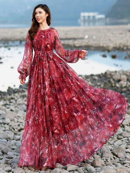 Vestido de gasa con estampado de leopardo Tallas grandes Verano Súper largo Hasta el tobillo